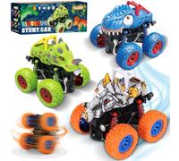 POWZOO Monster Truck,Lot de 3 Dinosaure Véhicules à Inertie de Jouets,360° Rotation,Voiture à Tirer pour Enfants âgés Cadeau de 3 à 10 Ans.