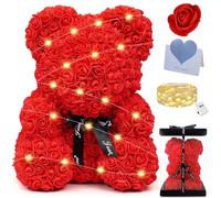 POWZOO Ours Rose,Saint Valentin Ours en Rose 25cm,Rose Bear Teddy avec Lumières et Boîte-Cadeau,Meilleur Cadeau pour Fête des Mères,Anniversaires,Romantiques Saint-Valentin.(Rouge)