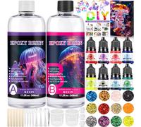 POWZOO Résine Èpoxy avec Durcisseur 1016 ml,1: 1 Transparent Ensemble de Résine de Moulage Cristalline,avec Couleur,Paillettes,Gants,Tasse à Mesurer etc