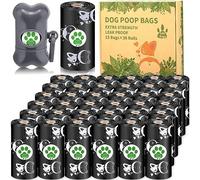 POWZOO Sac a Crottes Chien,36 Rouleaux (540 Sacs), Avec Distributeur, Sacs Ramasse Crottes pour Chiens Noir,léger parfum de citron Parfumés,étanches,Pour Chiens, Animaux de Compagnie