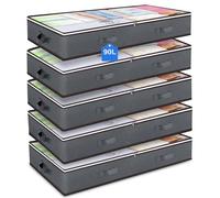 POWZOO Sac de rangement Sous Lit,5 PCS 90L Grande Capacité Sac à Vêtements Pliable,100x50x18cm,Sacs de Rangement pour Ranger Couvertures,Jouets,Couette,Vêtements,Chaussures et Plus (Gris)