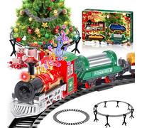 POWZOO Train Électrique Noël,37 Pièces Train de Noël,Locomotive Trains et 3 Wagons,90cm Piste Circulaire, avec Lumières et Sons,pour Décorer Le Sapin (Autour ou sous l'arbre)