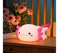 POWZOO Veilleuse Axolotl Mignonne Tactile,Lampe de Chevet en Silicone,Rechargeable,Avec 3 Modes+Minuterie 30 Minutes,LumièRe Chaude Pour Chambre D'Enfant,Bureau,Cadeau Pour Filles Et GarçOns (Rose)