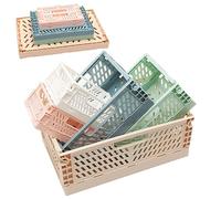 POXIAOER Lot de 5 petits paniers de rangement pliables en plastique pour organiser les boîtes empilables pour cuisine, salle de bain, bureau, maison (2 minis, 2 moyens et 1 grand)