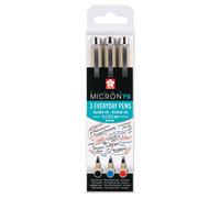 SAKURA Pigma Micron PN Office Set - 3 couleurs Bleu/Rouge/Noir - Stylos à encre pigmentaire de haute qualité - pointe de 0,3 à 0,5 mm pour écrire, dessiner et tenir un journal.