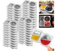 Poxtedsr Lot de 40 récipients à condiments à double compartiment avec couvercle, récipients à collation à double compartiment pour sauces, échantillons, collations de voyage, transparents