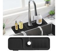 PoYang Tapis de robinet de 45 cm pour évier de cuisine - Protection anti-éclaboussures derrière le robinet, protecteur d'évier pour évier de cuisine, long tapis de drainage en silicone noir