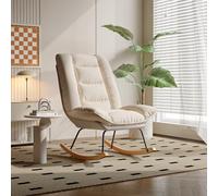 POYHKFD Fauteuils de Salon à Bascule, Fauteuil à Bascule Rembourré, Rocking Chair Scandinave avec Réglable Dossier, Fauteuil 1 Place pour Bureau, Salon, Chambre à Coucher (Beige Gris A)