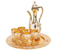 POYHKFD Service à Thé Vintage Ensemble de Pots à Vin, Ensemble de Tasses à Boire au Design Exquis Européen Vintage, Service à Thé Verre à Vin en Métal Tasses à Boire(Or et blanc)