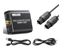 Poyiccot Convertisseur DAC 192 kHz/24 bits, convertisseur audio numérique vers analogique, DAC avec adaptateur optique/coaxial vers RCA et jack 3,5 mm, pour PS5, TV, lecteur Blu-ray, home cinéma.