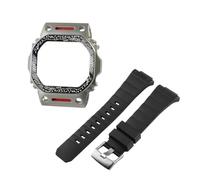POYNMRE Boîtier en métal modifié compatible avec Casio Small Square DW5600 DW-5600 GW-M5610 GW-B5600 for homme boîtier relief et bracelet acier inoxydable(Silicone strap-case,5610)