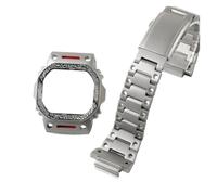 POYNMRE Boîtier en métal modifié compatible avec Casio Small Square DW5600 DW-5600 GW-M5610 GW-B5600 for homme boîtier relief et bracelet acier inoxydable(Silver Metal suit,5610)