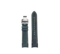 POYNMRE Bracelet de montre Arc Crazy Horse en cuir véritable, compatible avec Rolex Black Green Water Ghost Omega Tissot, bracelet incurvé vache, 20/22 m(Blue beige sk fold,Width 20mm)