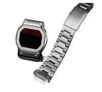 POYNMRE Bracelet de montre Casio en acier inoxydable, compatible avec les modèles DW5600/GW-M5610/5000 GW-B5600, style cool, doré et noir(Silver strap case,5600)