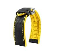 POYNMRE Bracelet de montre compatible avec les marques Breitling, Omega et IWC, en nylon jaune semelle caoutchouc, disponible 20 mm, 22, 23 24 étanche for homme(Black yellow silverB,20mm)