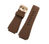 POYNMRE Bracelet de montre convexe en caoutchouc silicone 34 x 24 mm, compatible avec les bracelets de montre Bell BR01 et BR03 for hommes, ceinture Ross(Brown rose clasP)