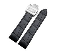 POYNMRE Bracelet de montre en cuir de remplacement compatible avec Cartier Santos 100 W20106x8 W20073X8 Bracelet de montre à boucle déployante for homme et femme 20 mm 23 mm(Black-silver buckle,20mm)