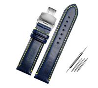 POYNMRE Bracelet de montre en cuir véritable bleu 23 mm avec boucle déployante compatible le modèle Citizen AT8020 JY8078(Blue folding clasp)