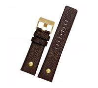 POYNMRE Bracelet de montre en cuir véritable compatible avec bracelet Die-sel DZ1657 DZ1405 DZ1206 DZ4323 DZ7313 DZ7257 mâle 24 mm 26 mm 28 mm noir marron(Brown-gold nails,24mm)