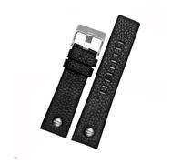 POYNMRE Bracelet de montre en cuir véritable compatible avec bracelet Die-sel DZ1657 DZ1405 DZ1206 DZ4323 DZ7313 DZ7257 mâle 24 mm 26 mm 28 mm noir marron(Black-silver nails,30mm)