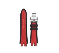 POYNMRE Bracelet de montre en daim et caoutchouc silicone compatible avec Roger Dubuis EXCALIBUR King Series 28 mm, bracelet bleu rouge(Red silver)