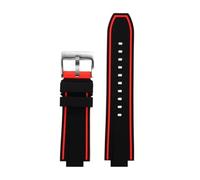 POYNMRE Bracelet de montre en silicone à interface convexe, compatible avec les bracelets Citizen Red Devils Series CC3079-11E CC3075-80E CC3039-08(Black Red-silver)