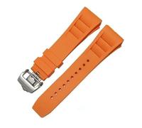 POYNMRE Bracelet de montre en silicone, compatible avec les accessoires de montre Richard Miller RM011, bracelet en caoutchouc 25-20 mm(Orange-silver)