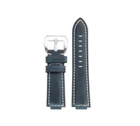 POYNMRE Bracelet de montre rétro en cuir Crazy Horse givré compatible avec Casio EFB-680 ECB-10/10YD GST-B200/B400, bracelet vache, ouverture convexe 12/14/16 mm(Blue-silver,24mm convex 12mm)