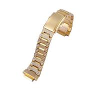 POYNMRE Compatible avec CASIO DW-5600 GWM5610 GWB5600 DW5600 Bracelet et boîtier incrustés de diamants en métal acier inoxydable 316L(Golden only strap,5600)