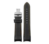 POYNMRE Compatible avec les bracelets de montre Tissot T035 à boucle papillon en acier et cuir veau, bracelet rechange véritable extrémité incurvée, 22 mm, 23, 24(Black orange Silver,24mm)