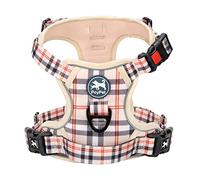 PoyPet Harnais pour chien sans traction avant réfléchissant pour chien avec poignée de contrôle facile et dos parfait pour l'entraînement quotidien, la marche, la course (beige à carreaux, M)