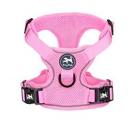 PoyPet Reflective Soft Breathable Mesh Dog Harness Choke-Free Double Padded Vest with Adjustable Neck and Chest(Hell-Pink,M)