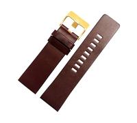 Poyuad Bracelet en cuir pour homme, 26 mm, 28 mm, 30 mm, 32 mm, longueur 20 cm, boucle ardillon élargie, style décontracté, accessoire universel interchangeable.,Brun foncé doré,26 mm