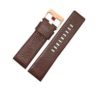 Poyuad Bracelet en cuir unisexe de 24 mm, 26 mm, 28 mm, 30 mm, longueur 20 cm, motif litchi élargi, doux et confortable, accessoires remplaçables,Boucle rose marron,32 mm