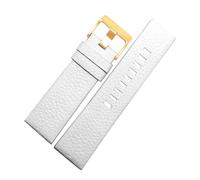 Poyuad Bracelet en cuir unisexe de 24 mm, 26 mm, 28 mm, 30 mm, longueur 20 cm, motif litchi élargi, doux et confortable, accessoires remplaçables,Boucle en or blanc,30 mm