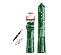 Poyuad Bracelet en cuir vert brillant, 12 mm, 15 mm, 20 mm, 22 mm, 24 mm, 20 cm de long, étanche, respirant, décontracté, remplaçable,Boucle Rose Verte,23 mm