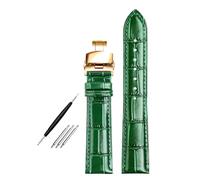 Poyuad Bracelet en cuir vert brillant, 12 mm, 15 mm, 20 mm, 22 mm, 24 mm, 20 cm de long, étanche, respirant, décontracté, remplaçable,Boucle en or vert,16 mm