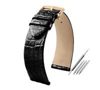 Poyuad Bracelet unisexe en cuir d'alligator de 19 mm de large, bracelet de rechange, idéal pour un usage quotidien.,Noir et doré,19 mm