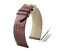 Poyuad Bracelet unisexe en cuir d'alligator de 19 mm de large, bracelet de rechange, idéal pour un usage quotidien.,Brun Doré,14 mm