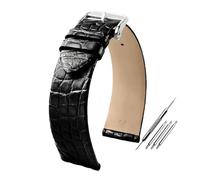 Poyuad Bracelet unisexe en cuir d'alligator de 19 mm de large, bracelet de rechange, idéal pour un usage quotidien.,Acier noir,17 mm
