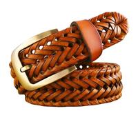 Poyuad Ceinture en cuir tressé pour homme Ceinture en cuir synthétique Largeur 3,3 cm, marron, 115 cm
