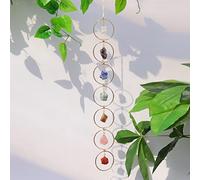Pozbee 7 Chakra Crystal Hanging Ornament, Unique, Spiritual Boho Wall Decor, Raw Chakra Stones Amethyst Suncatcher, Rose Quartz Healing Crystal (Gold)