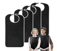 Pozico Lot de 4 bavoirs imperméables pour adultes âgés - Pour homme et femme - Grande protection de vêtements pour manger - Fermeture Velcro confortable et réglable avec attrape-miettes - Lavable et