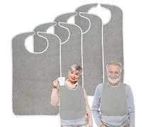 pozico Lot de 4 Bavoirs pour Adultes, Lavables en Tissu Éponge, Imperméables et Absorbants, Protection des Vêtements avec Piège à Débris, Idéal pour Seniors, Handicapés et Soins à Domicile