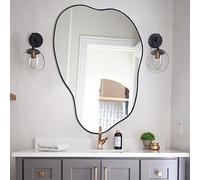 POZINO Miroir irrégulier asymétrique Noir, Miroir Moderne de Forme Unique en Forme de Nuage pour Salon, Salle de Bain, Chambre à Coucher, entrée, décoration d'intérieur, 76,2 x 52,1 cm