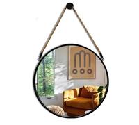 POZINO Miroir rond noir à suspendre, miroir en corde circulaire, miroir de ferme de 38,1 cm avec corde de suspension pour salle de bain, chambre à coucher, salon, entrée, décoration d'intérieur