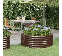 Pozsne Lit Surélevé de Jardin Marron 100x100x36 cm Forme Ronde Jardinière de Patio Extérieure Pot de Fleurs Grand Espace Bac à Plantes Résistant aux Intempéries Acier Enduit de Poudre