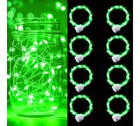 pozzolanas Lot de 8 guirlandes lumineuses vertes à piles - 2,1 m étanche avec 20 LED pour la maison, pot mason, fête, mariage, Halloween, décorations de Noël