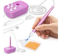 PP OPOUNT Stylo à Vide pour Art du Diamant, 4 Embouts de Perçage, Stylo Électrique avec Pompe à Vide - Rangement Intégré, Outils pour Peinture au Diamant, 2 Plateaux de Rangement (Violet)