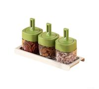 PP Plastic Spice Containers 7.5x14cm White Yellow Green(Green) | Flip-top lids for precise pouring, includes base stand, reduces counter clutter, easy pour access design